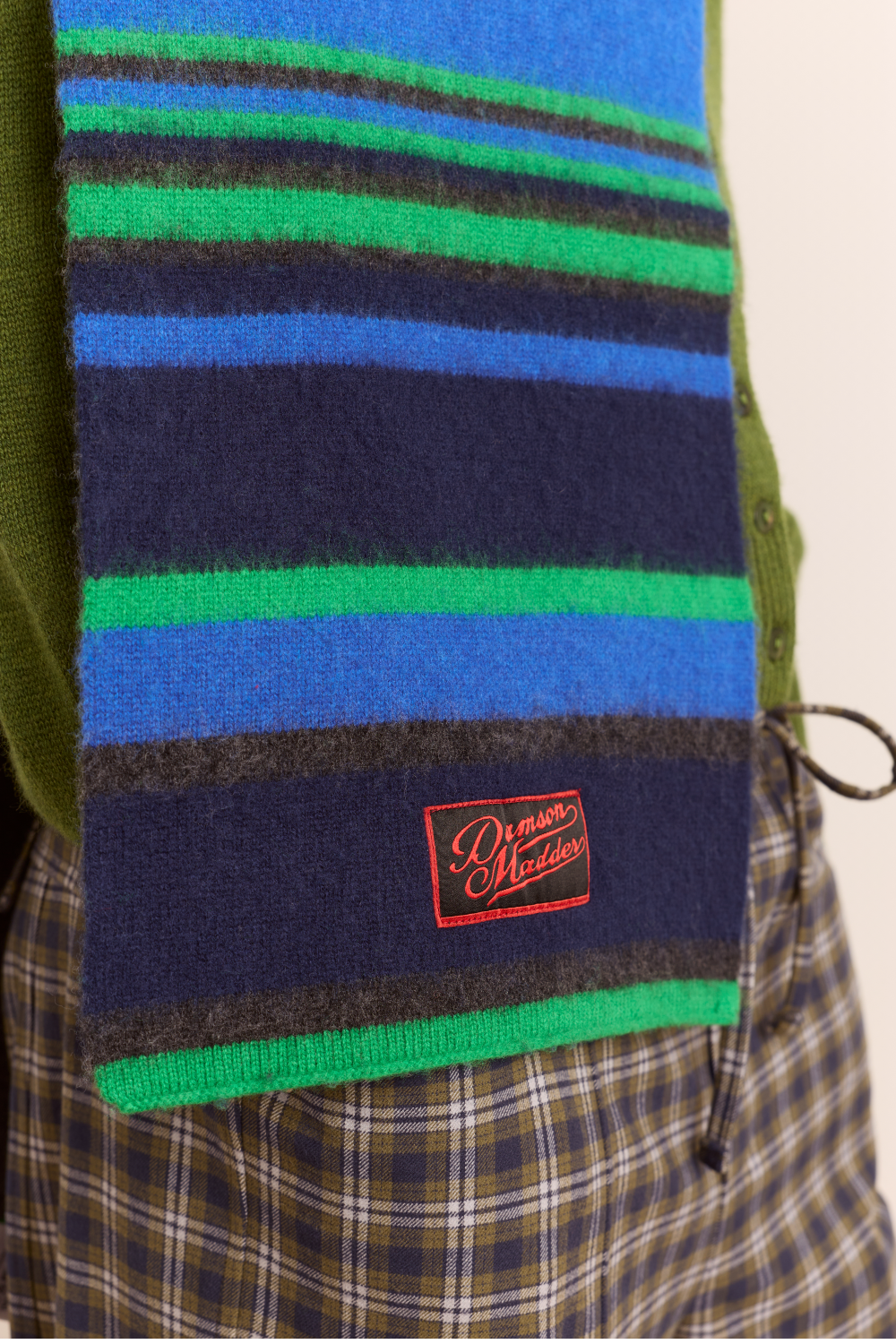 Rene Scarf In Merino Wool - Green/Blue Stripe
