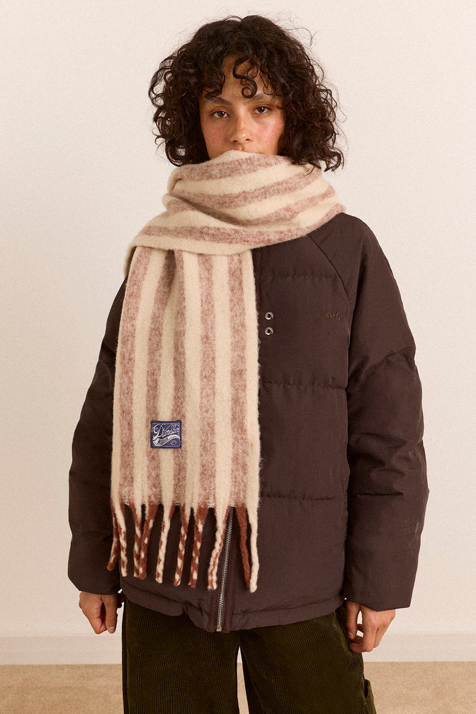 Brushed Fluffy Scarf - Choc & Ecru Stripe