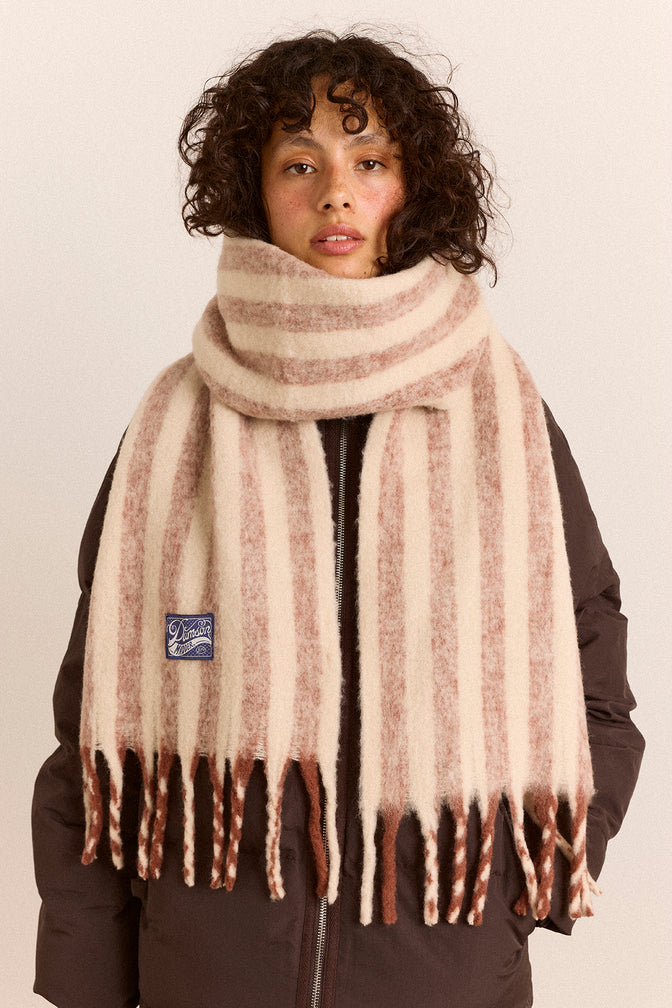 Brushed Fluffy Scarf - Choc & Ecru Stripe