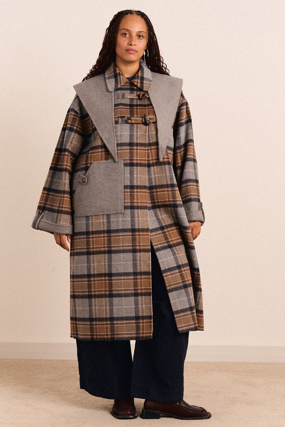 Reversible Wool Blend Jerry Coat - Grey Check