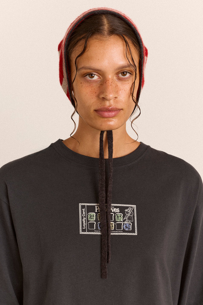 Clara Merino Wool Head Scarf - Charcoal Stripe