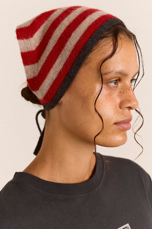Clara Merino Wool Head Scarf - Charcoal Stripe