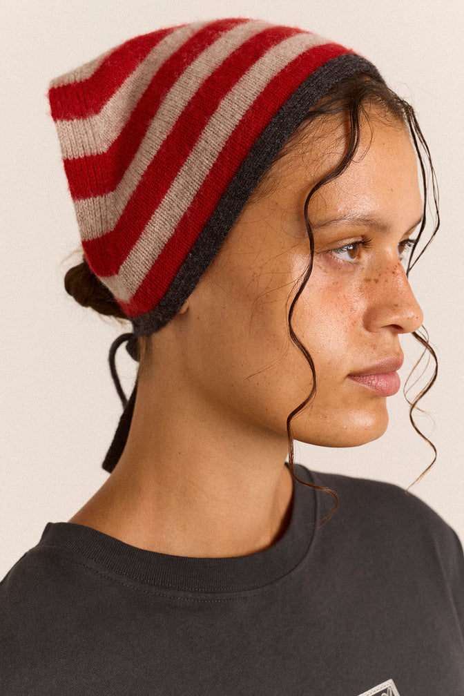 Clara Merino Wool Head Scarf - Charcoal Stripe