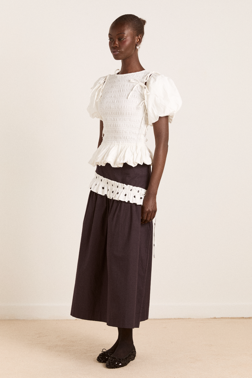 flavia midi skirt - black & polka dot