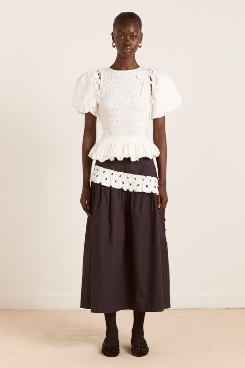 Flavia Midi Skirt - Black & Polka Dot – Damson Madder