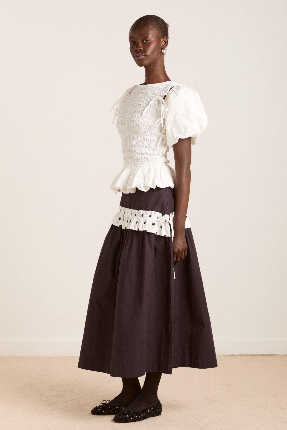 flavia midi skirt - black & polka dot