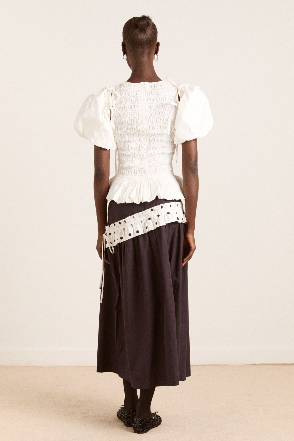 flavia midi skirt - black & polka dot