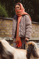 fluffy stripe scarf in red & camel stripe