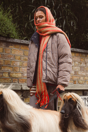 fluffy stripe scarf in red & camel stripe