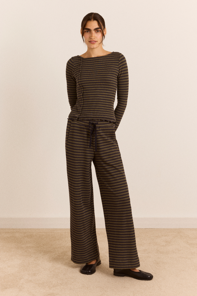 Renee Waffle Jogger - Green/Grey Stripe