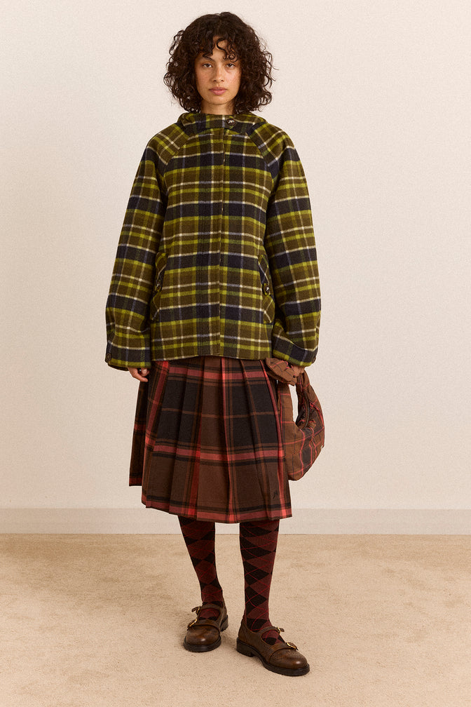 Edison Hooded Wool Blend Coat - Lark Green Check