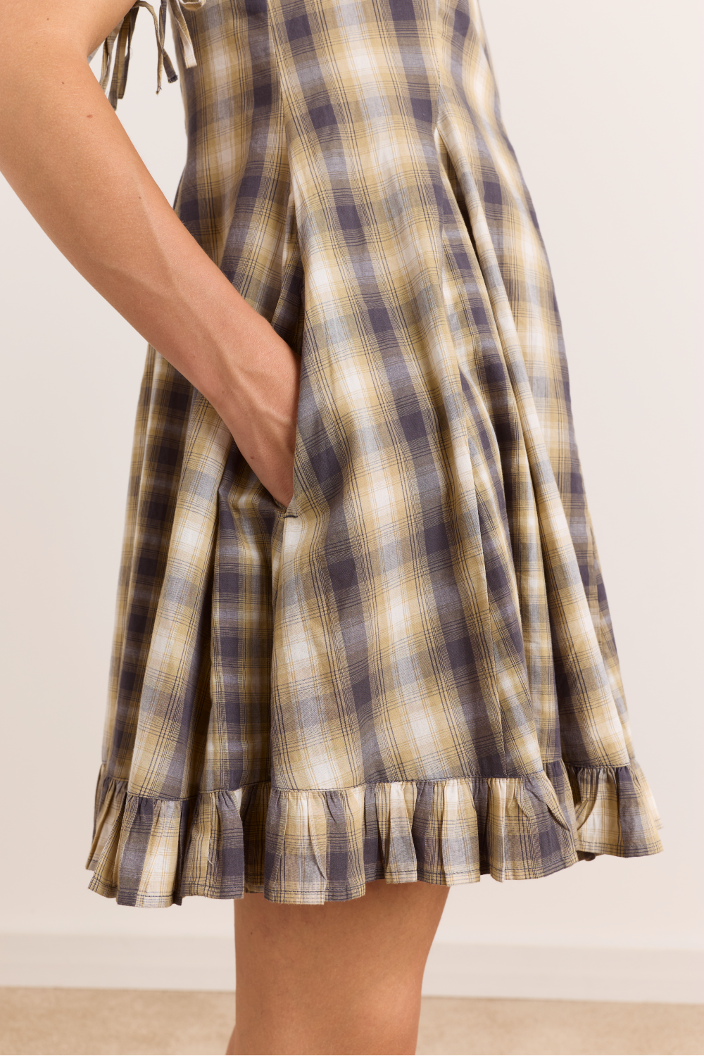 Sabina Mini Godet Dress - Cardamon Mix Check