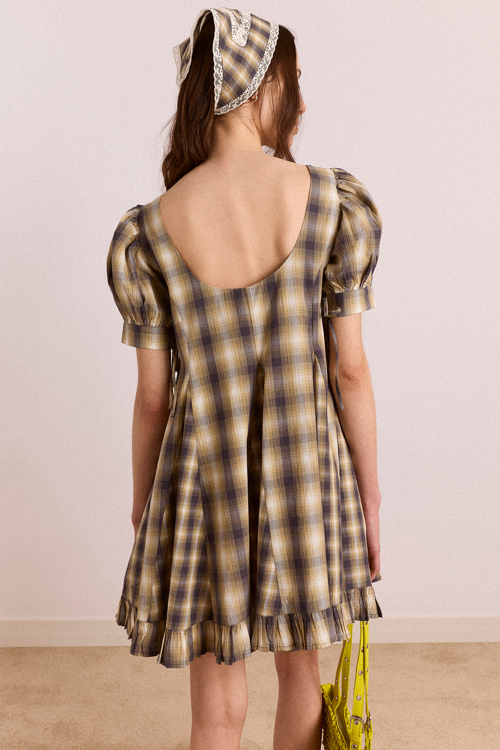 Damson Madder - Sabina Mini Godet Dress - Cardamon Mix Check - Size 6 Damson Madder - Sabina Mini Godet Dress - Cardamon Mix Check - Size 6