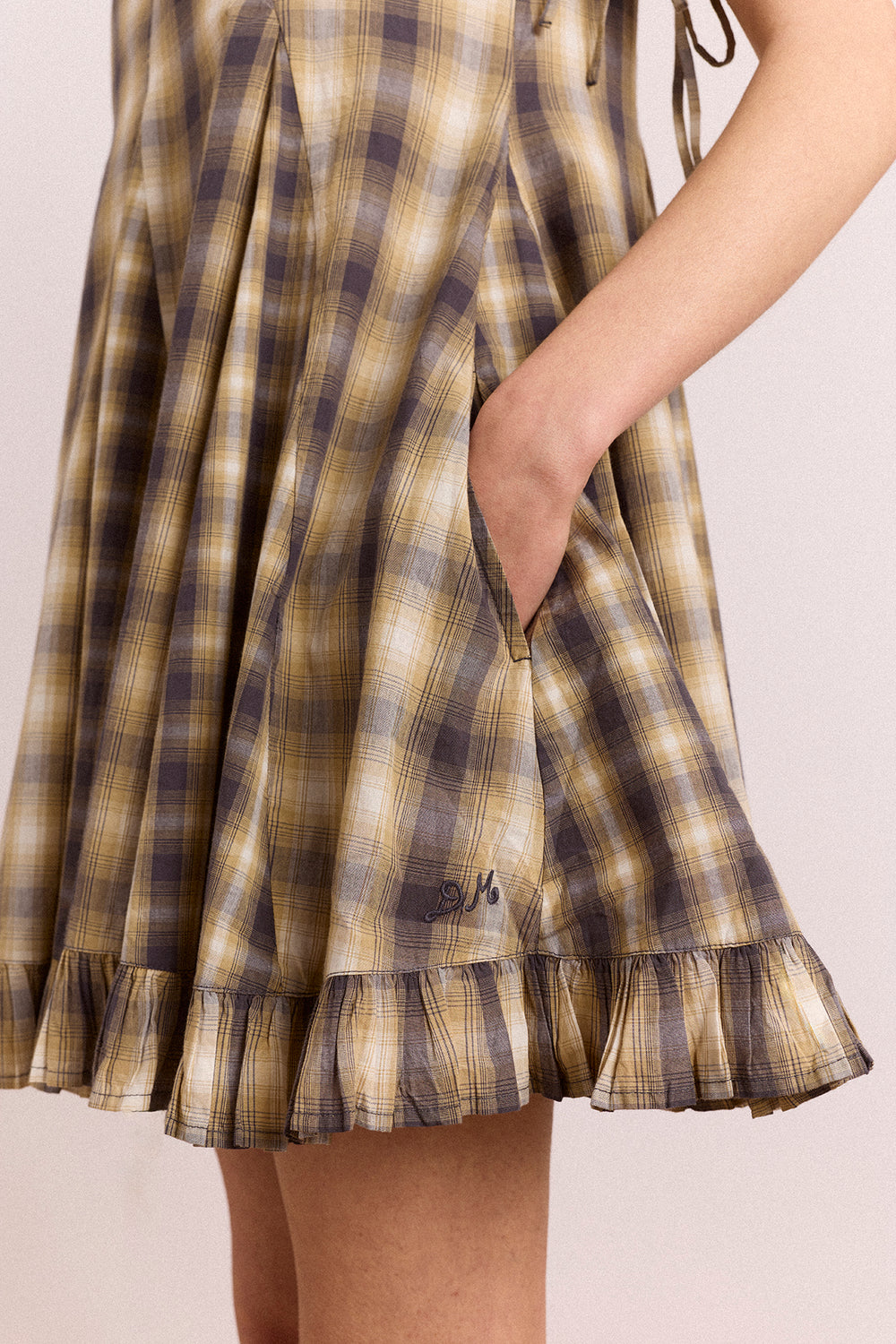 Damson Madder - Sabina Mini Godet Dress - Cardamon Mix Check - Size 6 Damson Madder - Sabina Mini Godet Dress - Cardamon Mix Check - Size 6
