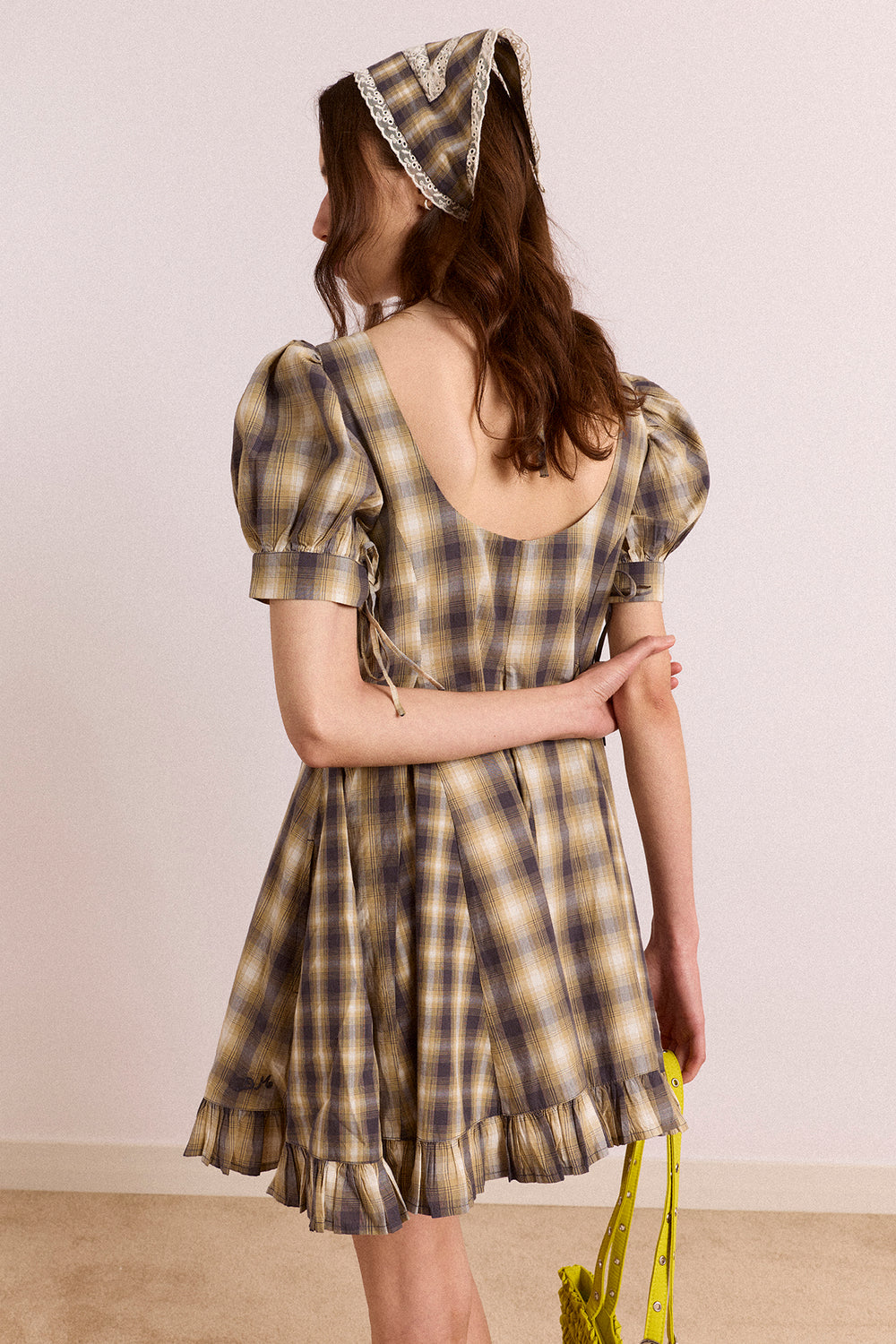 godet dress Damson Madder - Sabina Mini Godet Dress - Cardamon Mix Check