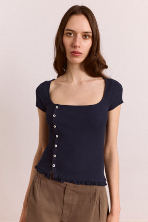 Posie Short Sleeve Top - Navy