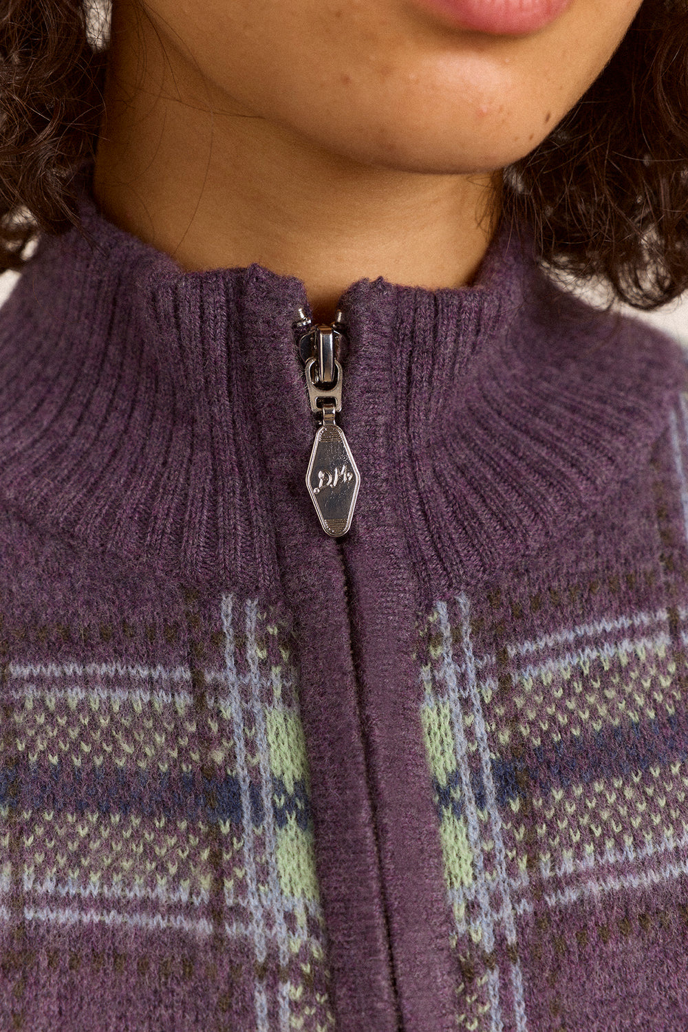 Saffy Merino Wool Cardigan - Brushed Check Lilac