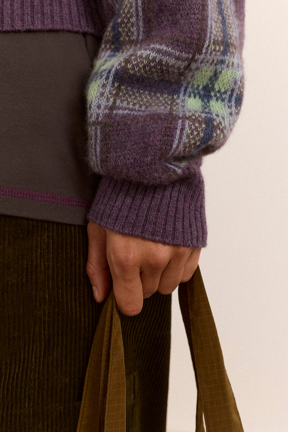 Saffy Merino Wool Cardigan - Brushed Check Lilac
