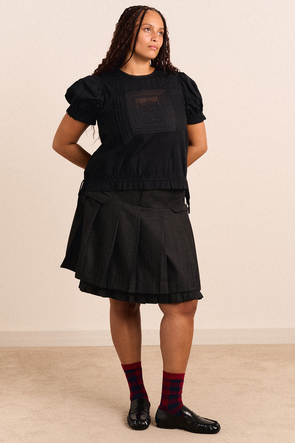 Savannah Double Layered Skirt - Charcoal Pinstripe