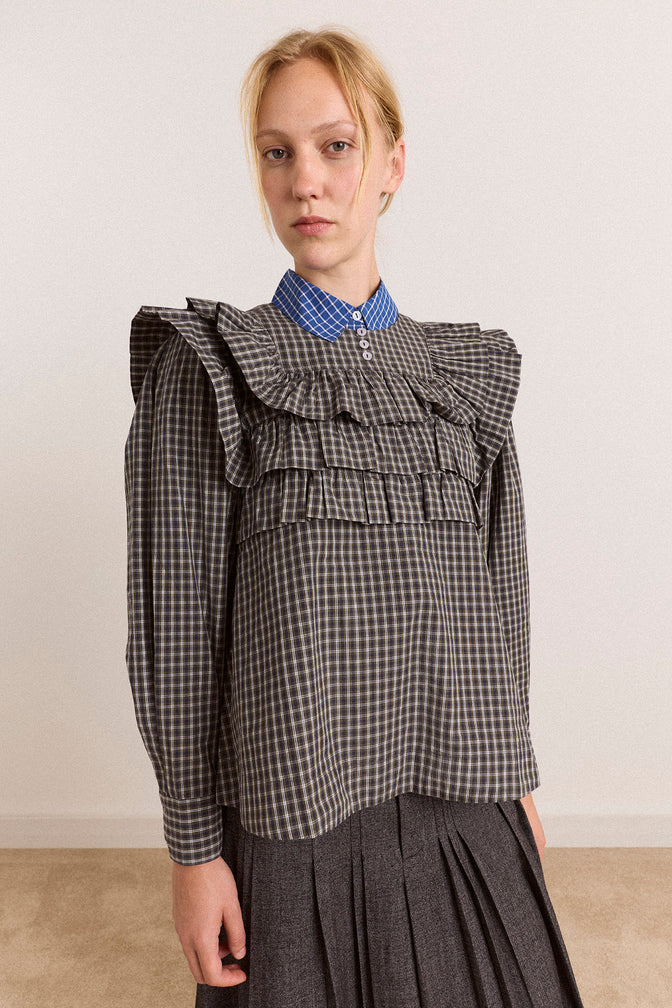 Shay Blouse - Navy Green Check