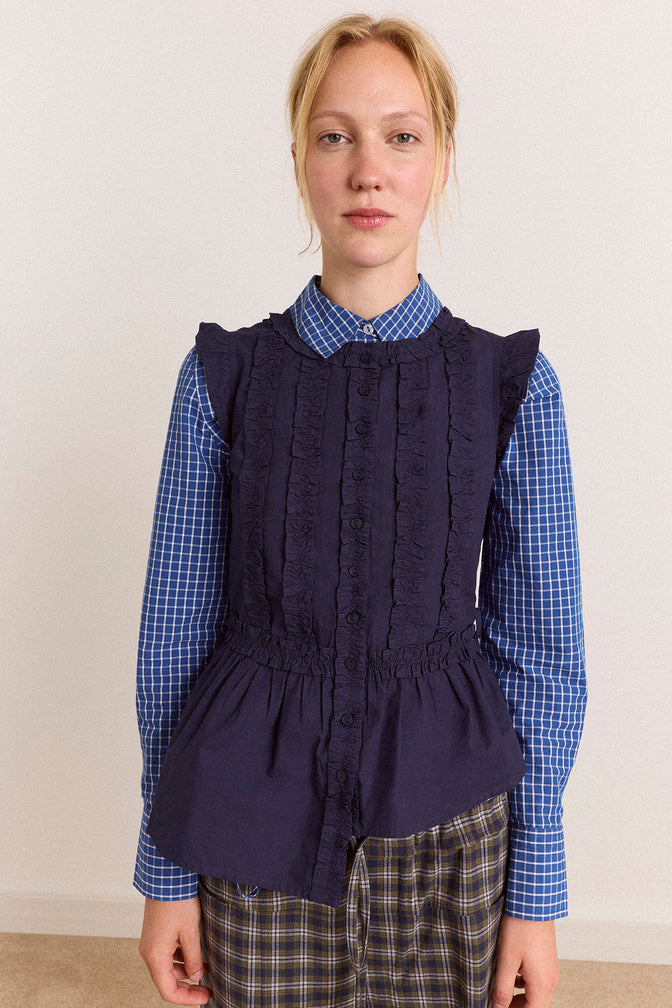 Leighton Ruffle Blouse - Navy