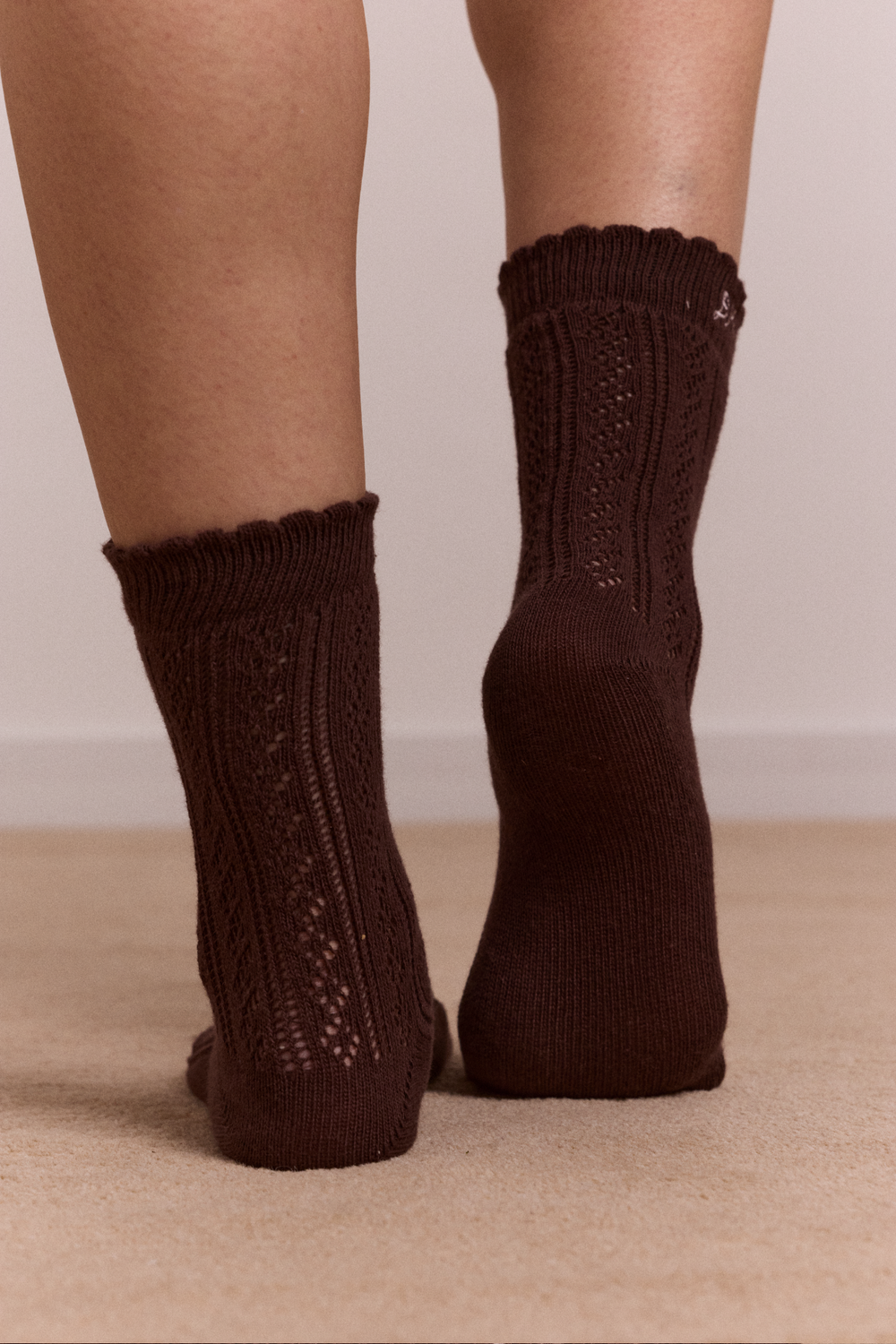 calf length 2 pack pointelle socks - choc & pink