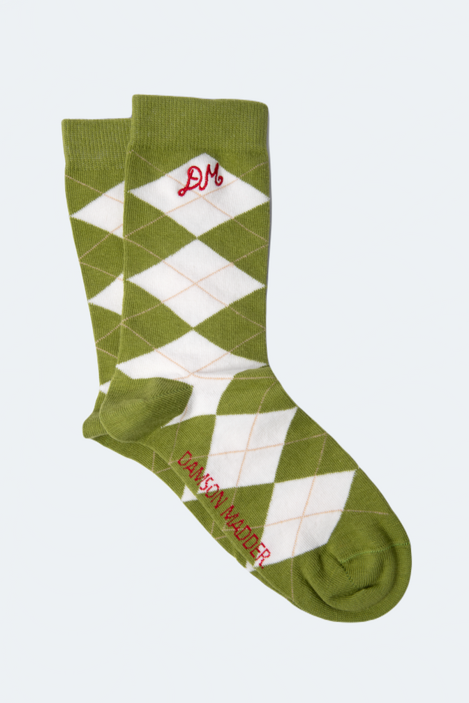 calf length chartreuse argyle socks