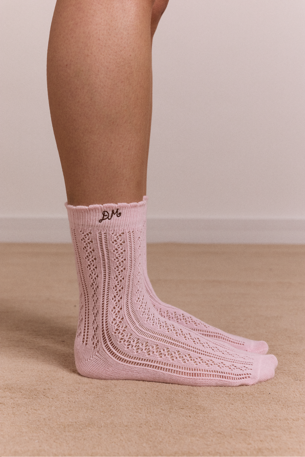 calf length 2 pack pointelle socks - choc & pink
