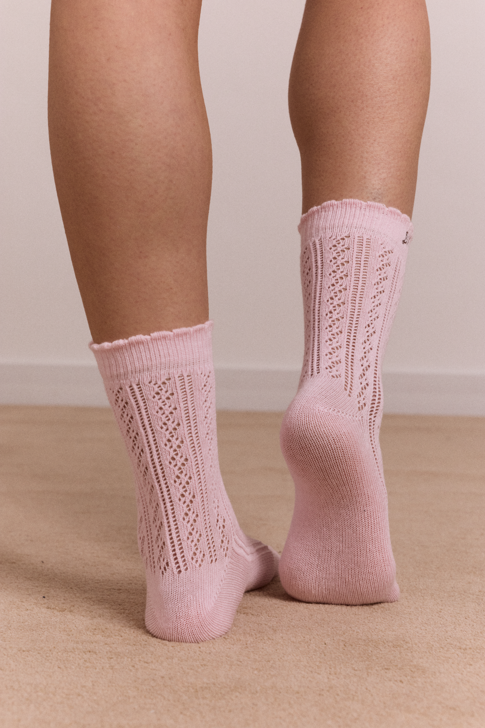 calf length 2 pack pointelle socks - choc & pink