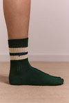 sporty calf length socks - green & cream