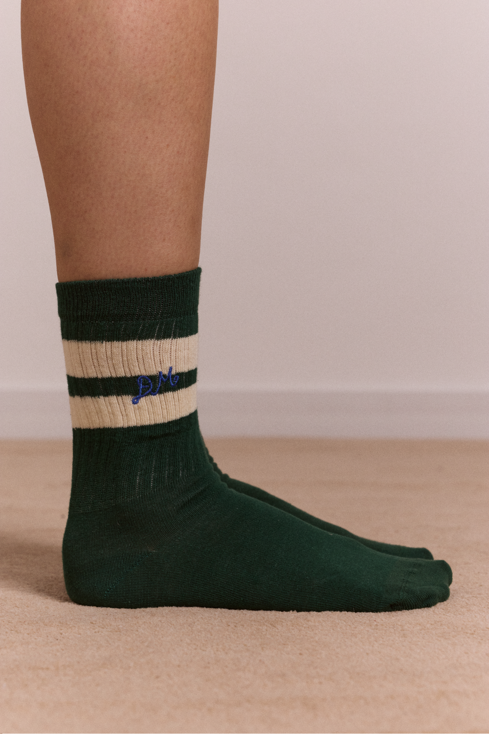 sporty calf length socks - green & cream