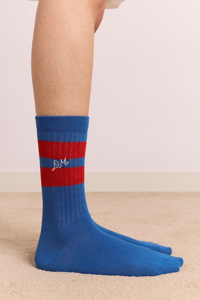 sporty calf length socks - blue & red