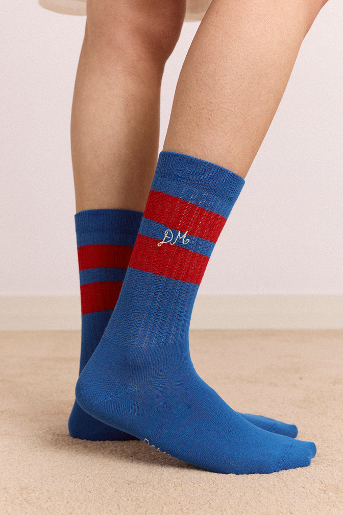 sporty calf length socks - blue & red