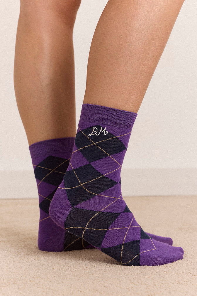 2 Pack Sock - Olive & Purple Argyle