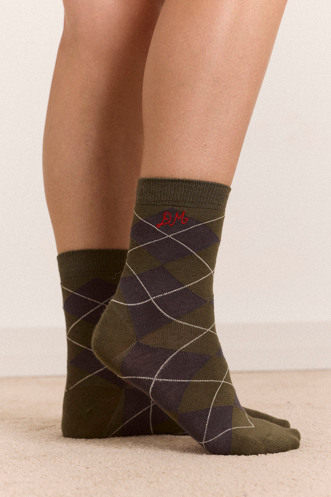 2 Pack Sock - Olive & Purple Argyle