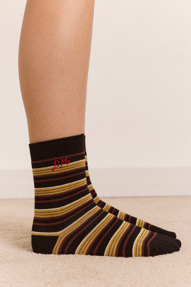Calf Length Sock - Chestnut Stripe