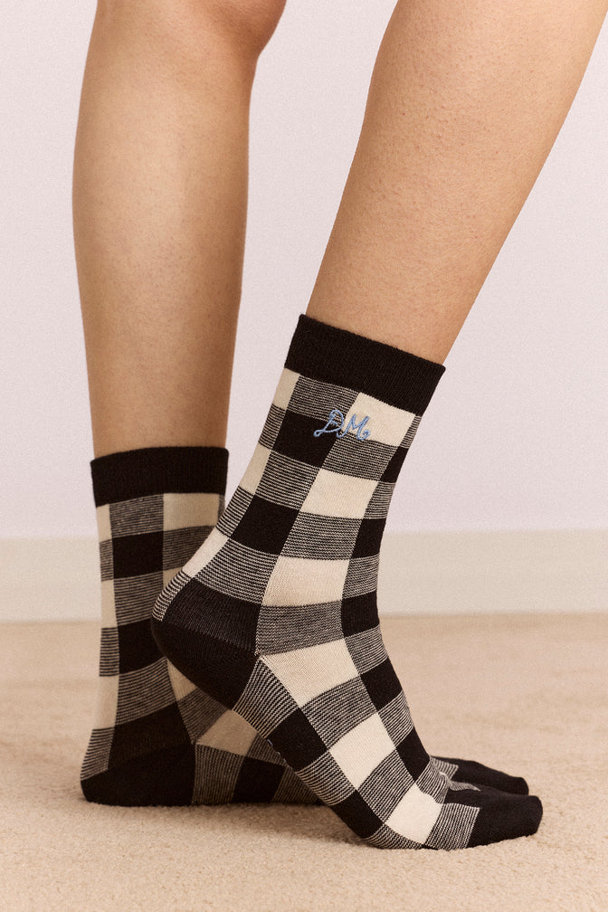 Gingham Calf Length 2 Pack Socks - Multi
