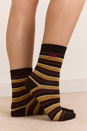 Calf Length Sock - Chestnut Stripe