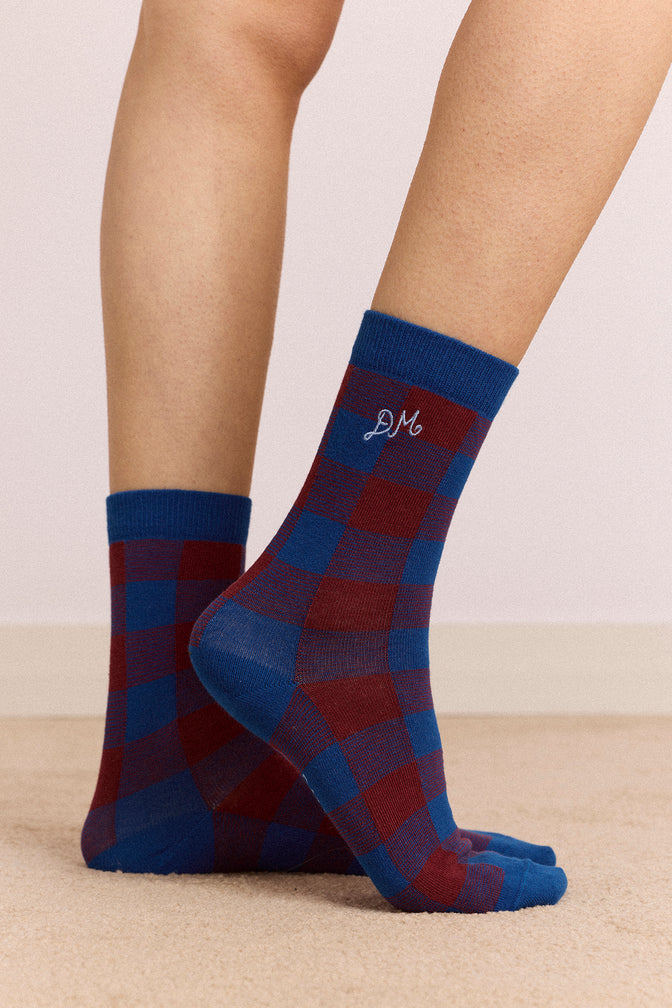 Gingham Calf Length 2 Pack Socks - Multi