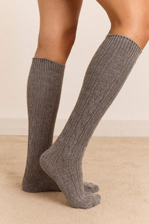 Cable Knit Long Cosy Socks - Grey