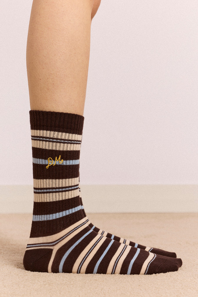 calf length socks in brown stripe