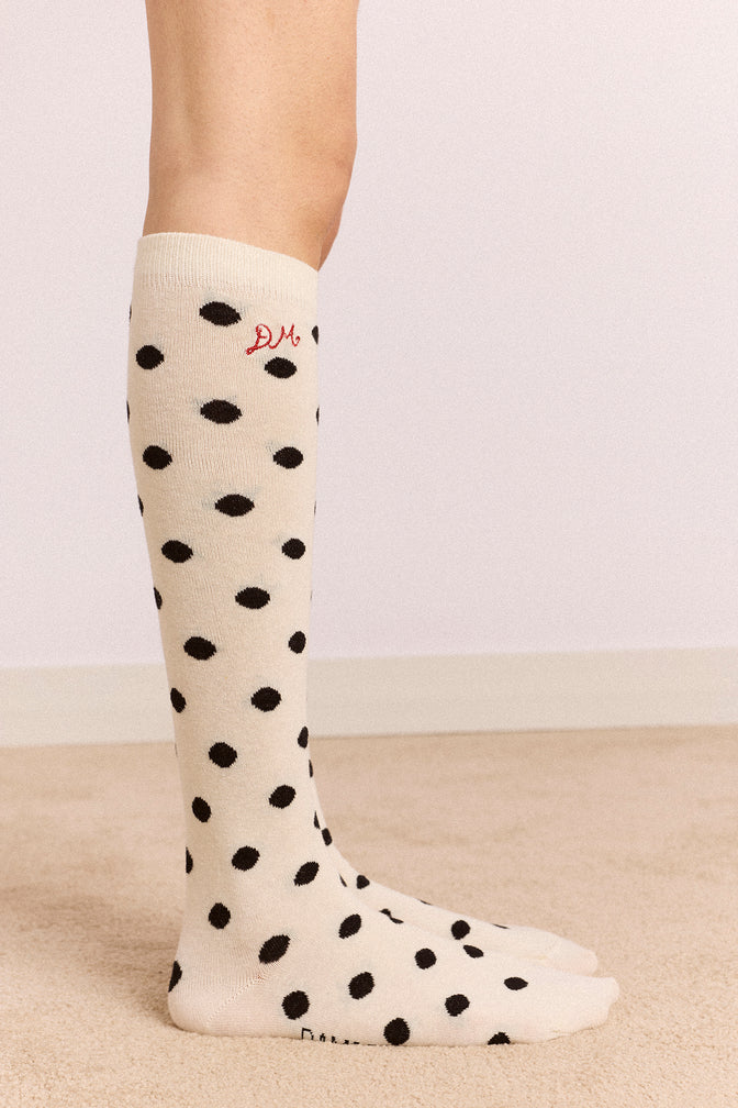 Knee High Polka Dot Socks In Cream & Black