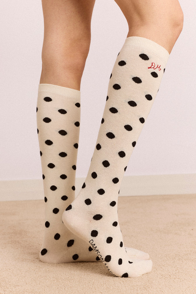 Knee High Polka Dot Socks In Cream & Black