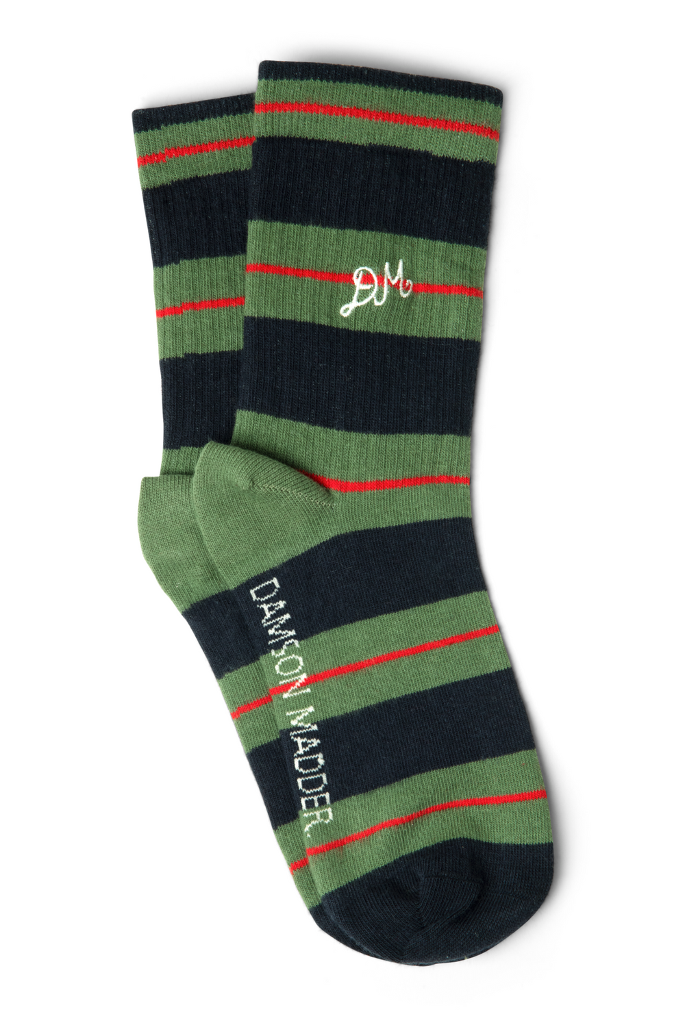 ribbed calf length socks -olive multi stripe