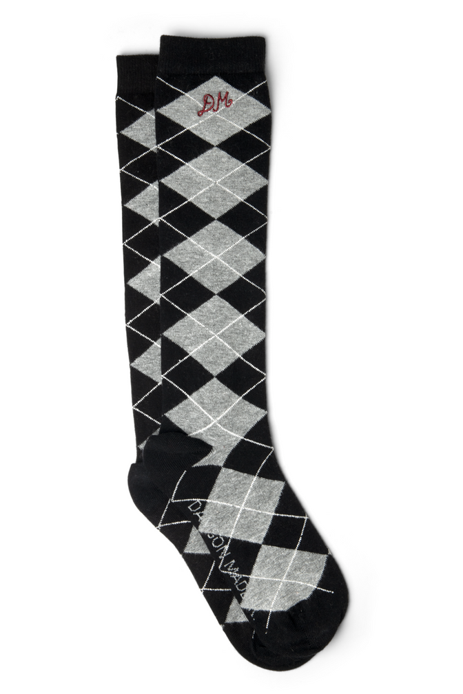 knee length argyle socks- grey and black