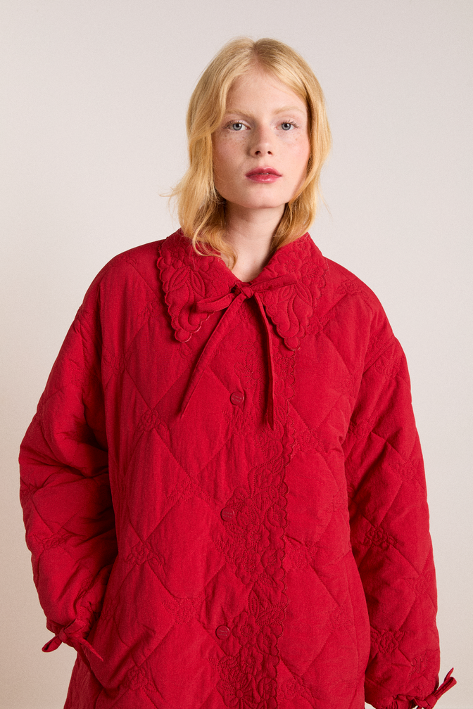 avery embroidered quilted coat - red