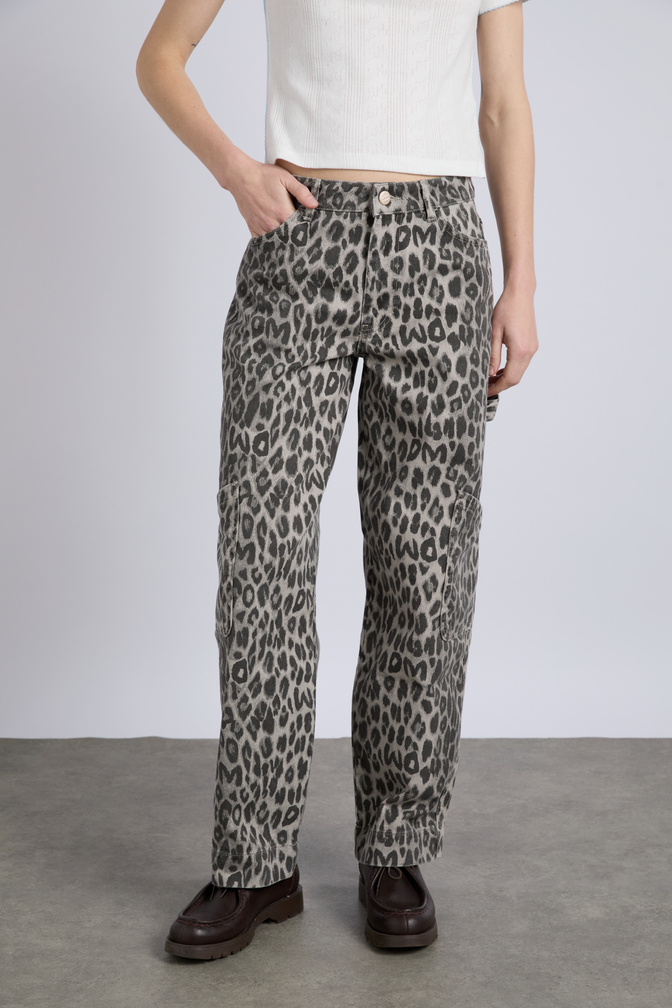 drew cargo jeans - leopard charcoal