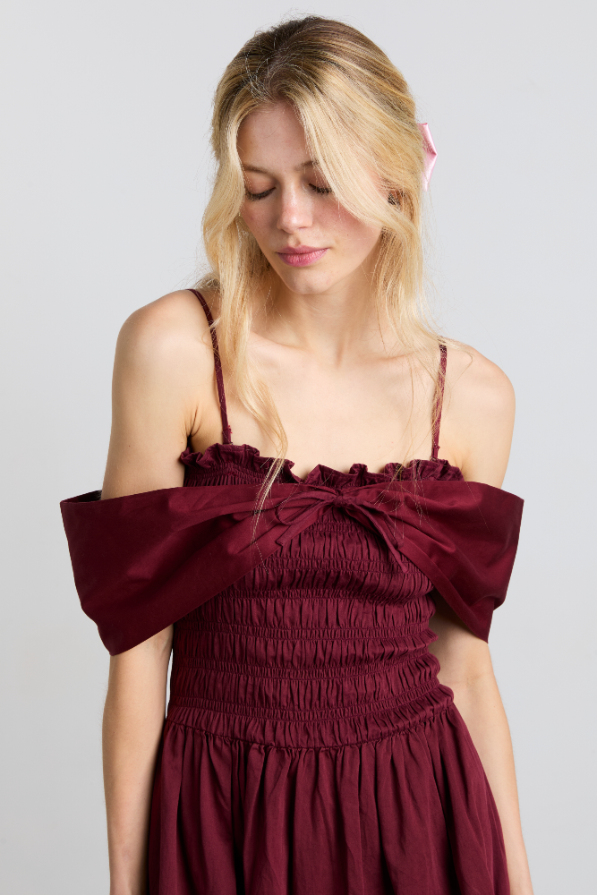damson madder burgundy dress Damson Madder cotton broderie collar mini dress in berry