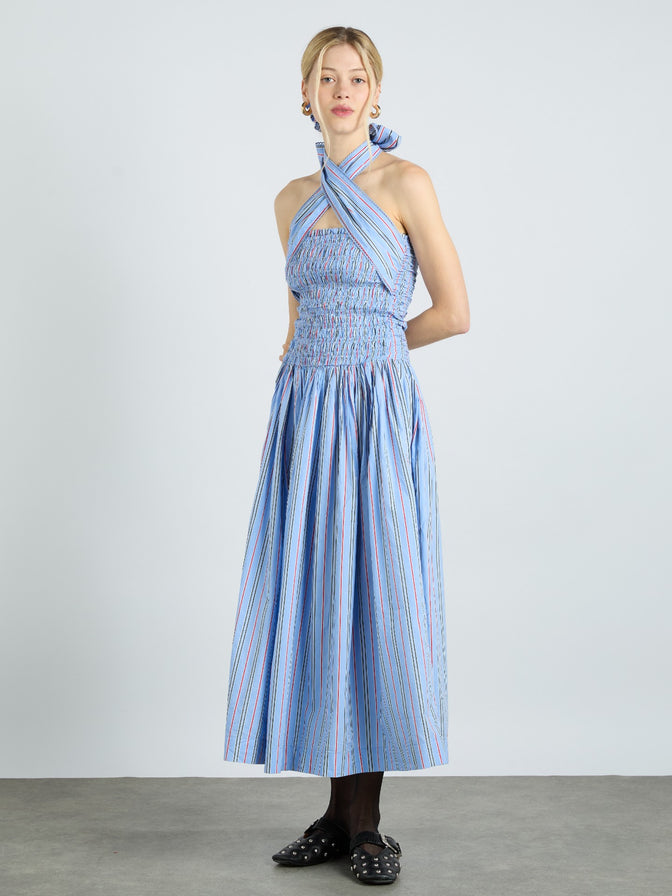 Mia Midi Dress - Bold Blue Stripe