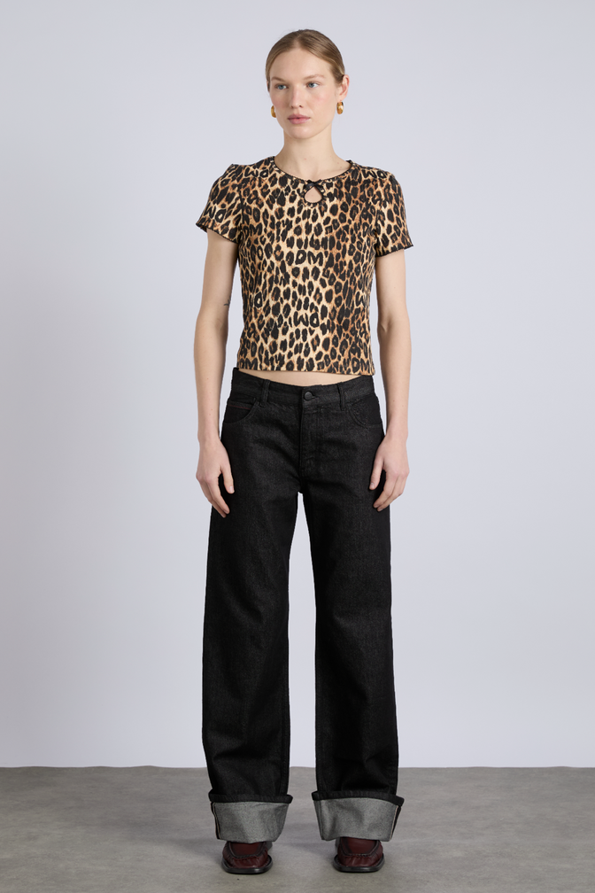 Marnie Short Sleeve Pointelle Tee - Leopard